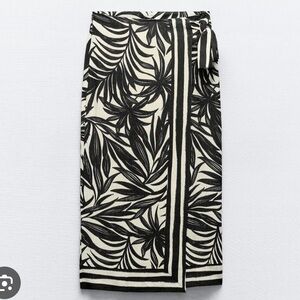 Zara black and cream wrap midi skirt